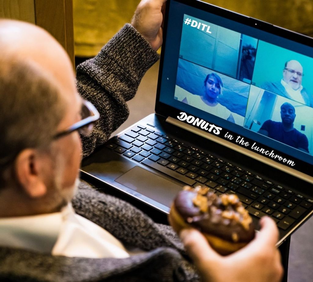 Man eating donuts during a Virtual Event